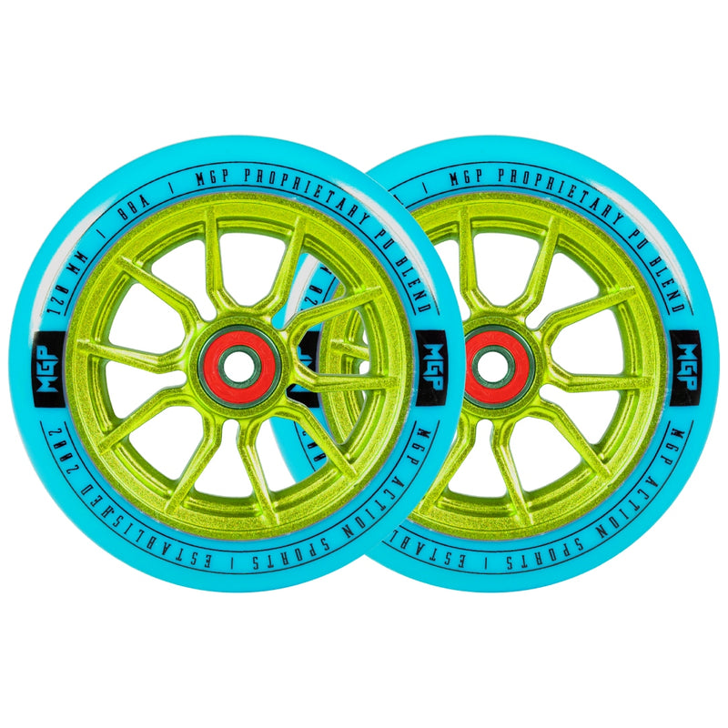 MADD GEAR 120MM SYNDICATE AR WHEELS BLUE / GREEN PAIR