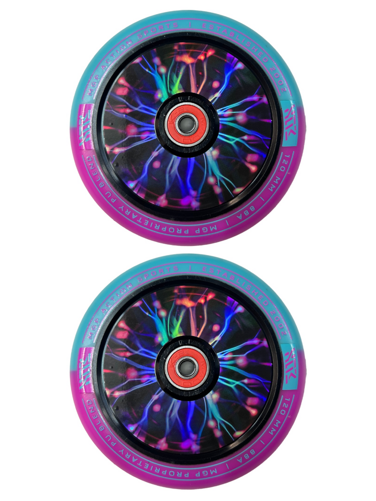 MADD GEAR 120MM HOLOGRAPHIC CORE WHEEL TEAL / PINK (SET OF 2)