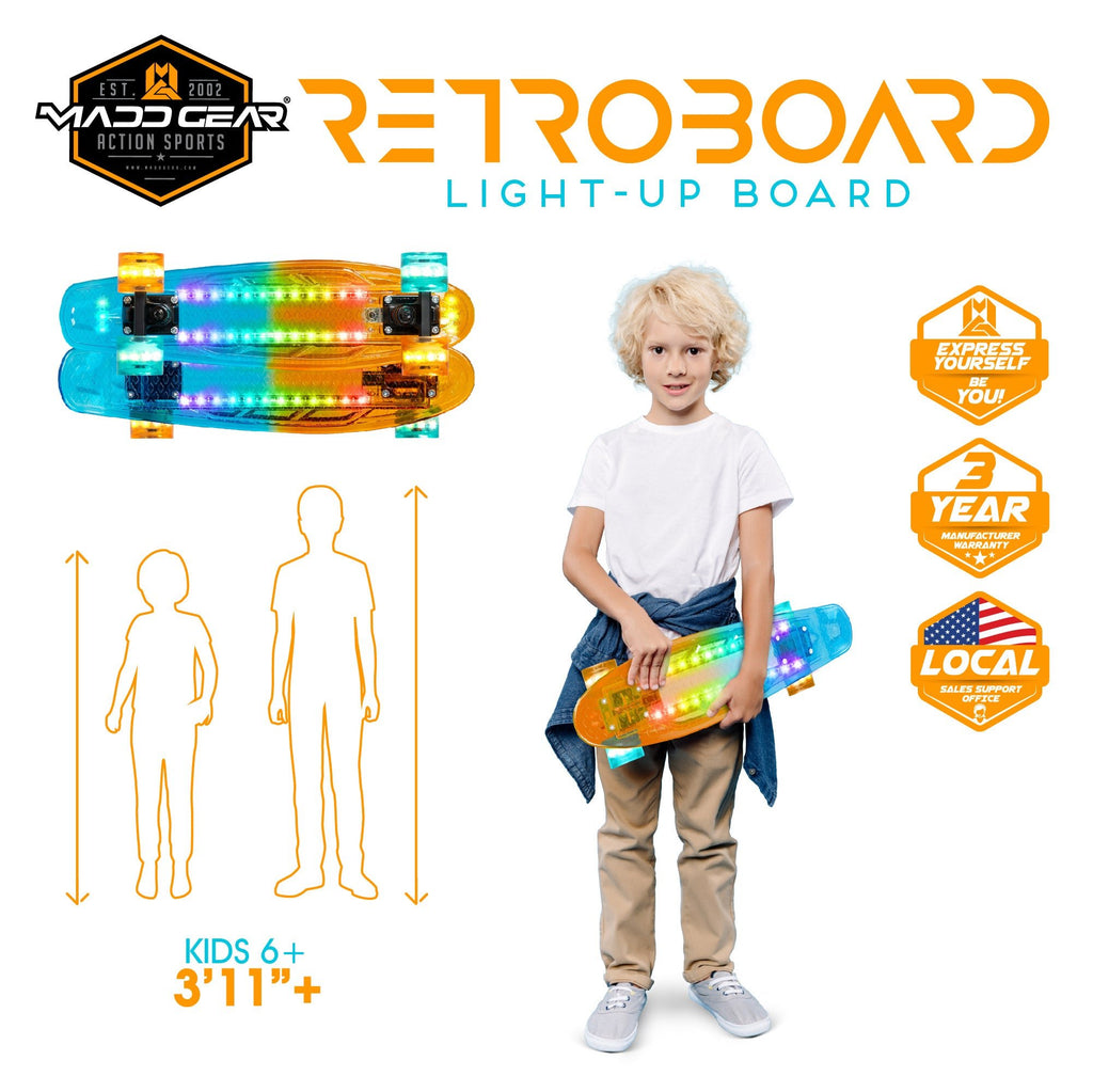 MADD LIGHT UP DECK RETRO BOARD ORANGE / TEAL - Mozzi